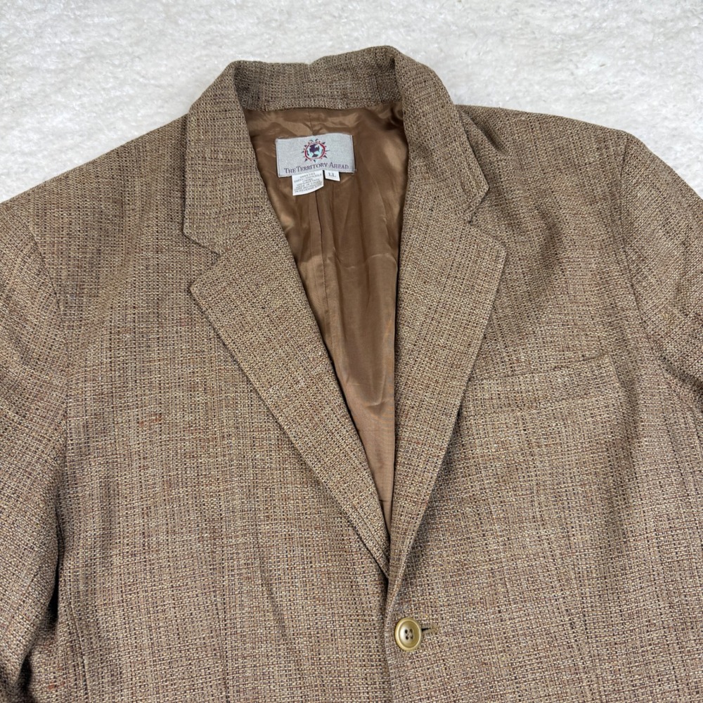 The Territory Ahead Blazer Mens LL Brown 100% Silk 3 Button Sport Coat Jacket